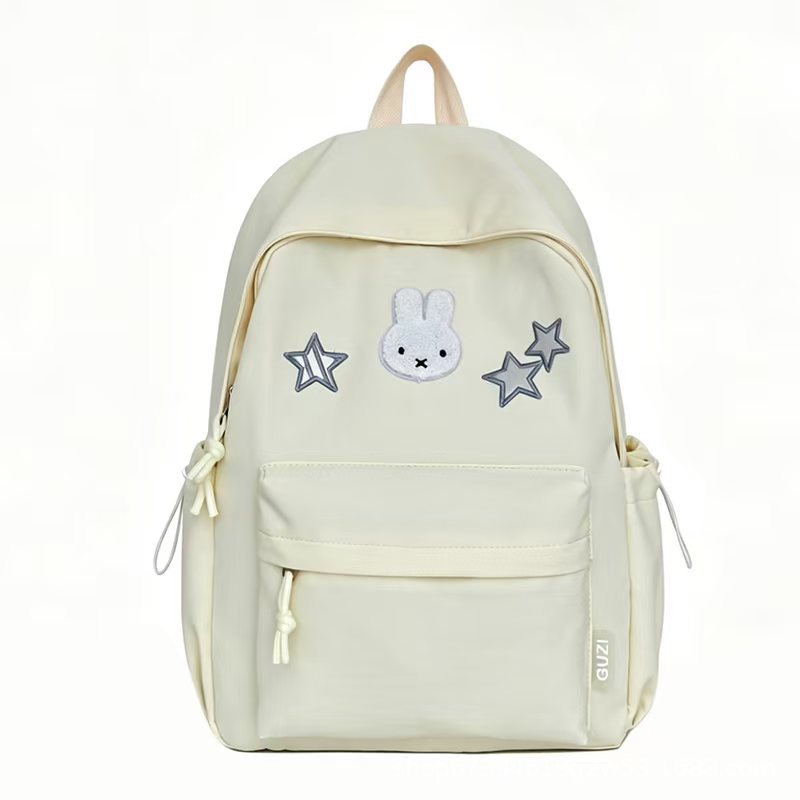 Mochila escolar juvenil bordada con diseño de conejo y estrellas, resistente al agua.