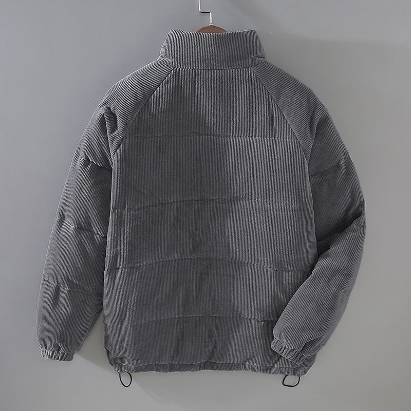 Parka hombre acolchada con cremallera y bolsillos, prenda exterior de invierno, ropa masculina casual.