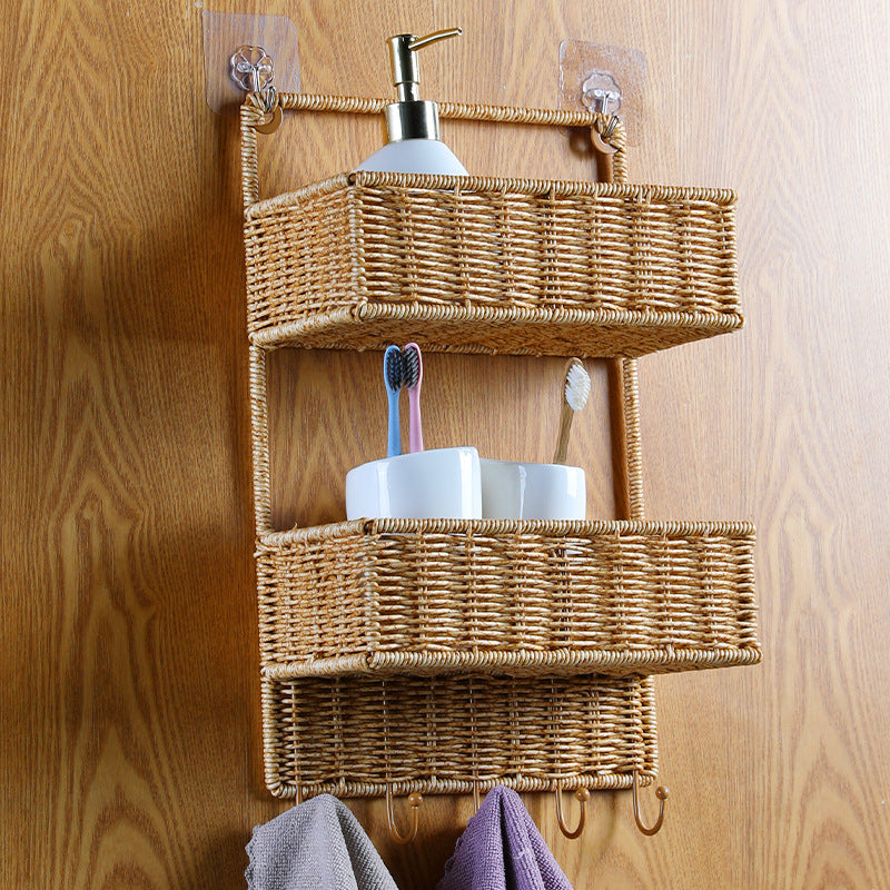 Cesta de almacenamiento tejida a mano de dos niveles para hogar, organización natural.