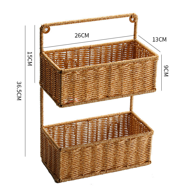 Cesta sostenible de dos niveles tejida a mano, ideal para almacenamiento y decoración natural del hogar.