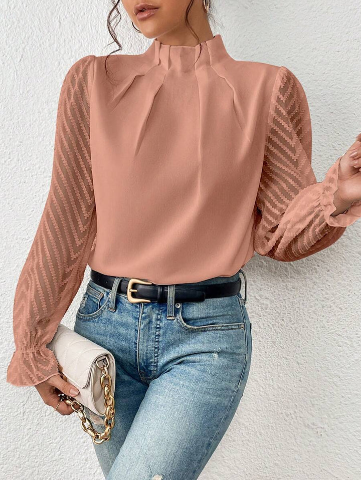 Blusa elegante SYLVIA mujer, mangas transparentes, estilo oficina y fiesta, moda femenina.