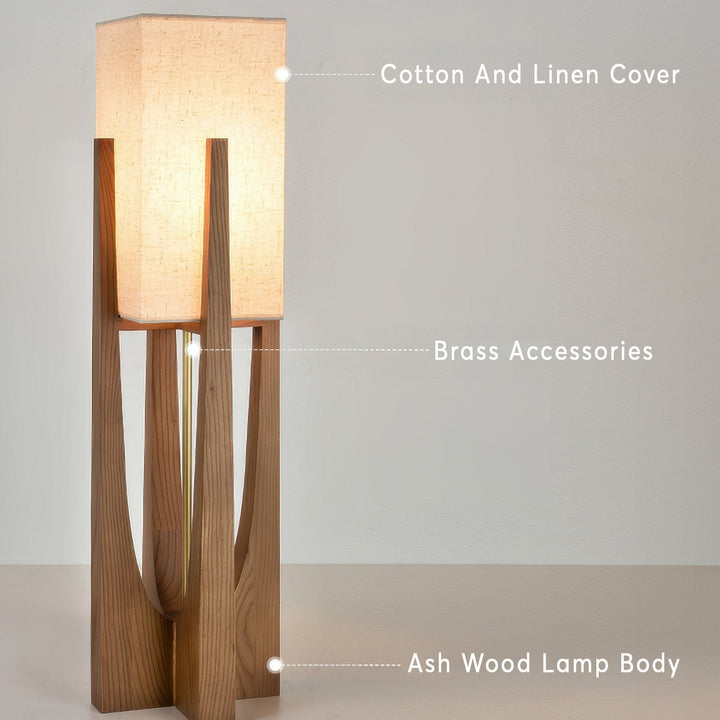 Diseño escandinavo: lámpara de pie de nogal con pantalla de lino. Ideal para iluminación ambiental en dormitorio.