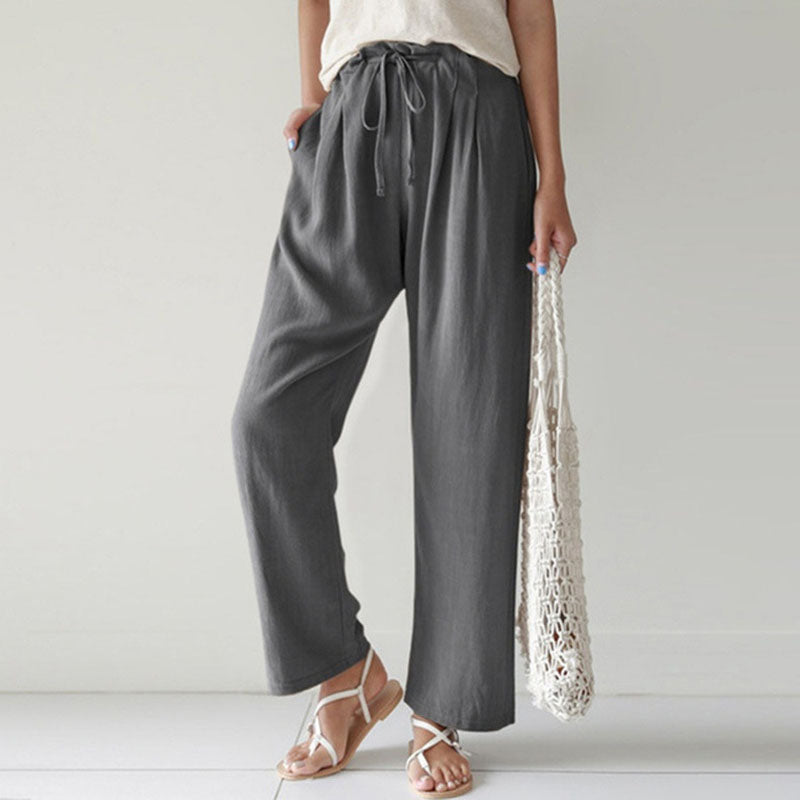 Pantalones holgados unisex plegados. Ligeros, ajustables y cómodos para relax o vestuario casual diario.