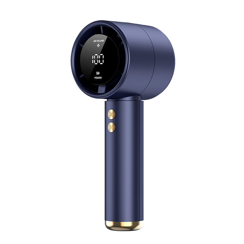 Ventilador portátil de mano con display digital para viaje, refresca al instante, carga USB fácil.