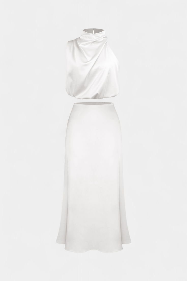 Ideal para eventos casuales y elegantes: conjunto de falda y top con espalda descubierta para mujer.