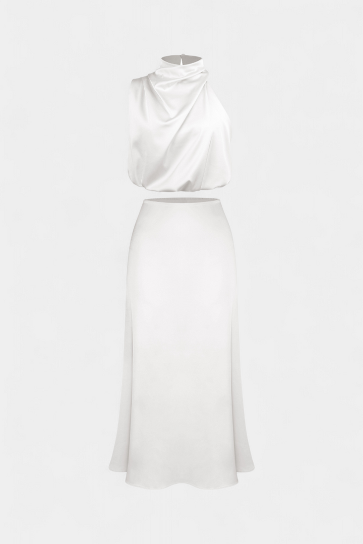 Ideal para eventos casuales y elegantes: conjunto de falda y top con espalda descubierta para mujer.