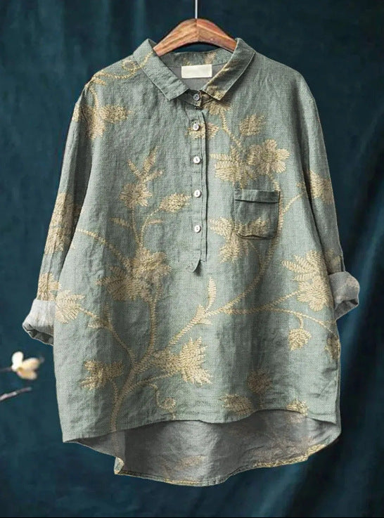 Blusa de moda floral para mujer, estampado vibrante y tejido fluido, estilo casual y cómodo.