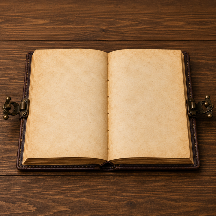 Papelería mística: Cuaderno Sol Celestial vintage con gemas ámbar y cierre. Libreta artesanal para escritura y reflexiones.