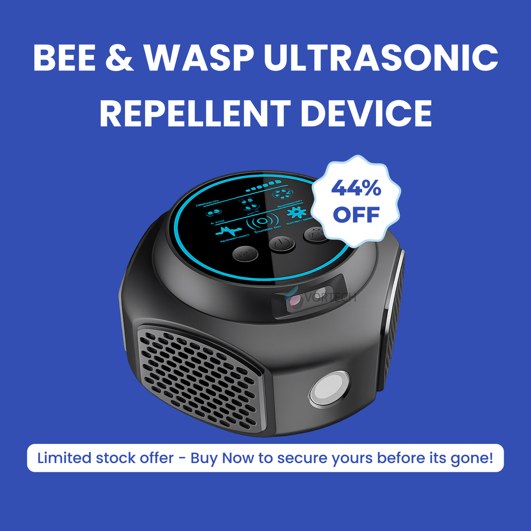 Pequeño repelente ultrasónico moderno para abejas, avispas y mosquitos. Control de plagas discreto y efectivo.