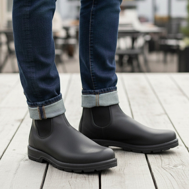Botines Chelsea de hombre con diseño tobillero, fáciles de poner sin cordones, confortables y seguros.