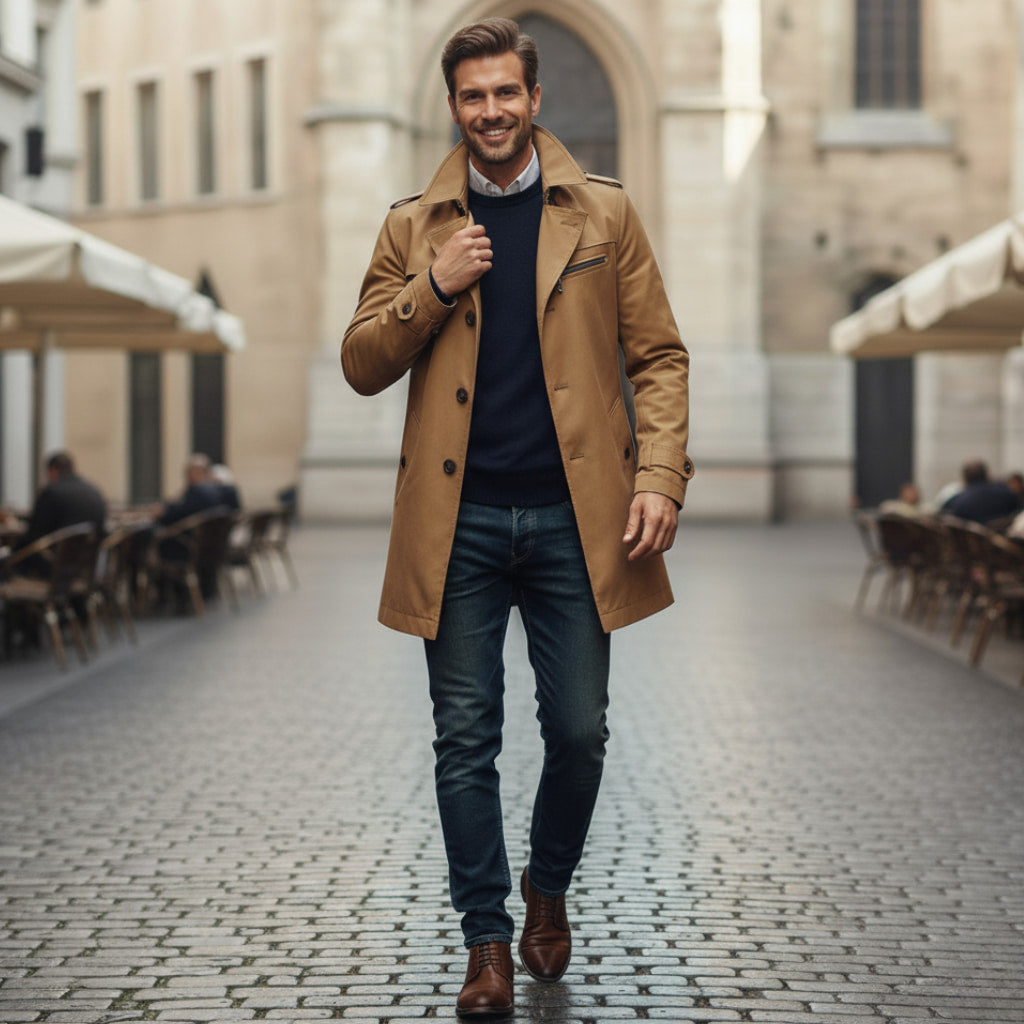 Chaqueta impermeable de gabardina para hombre, estilo militar, resistente al agua y perfecta para clima fresco.