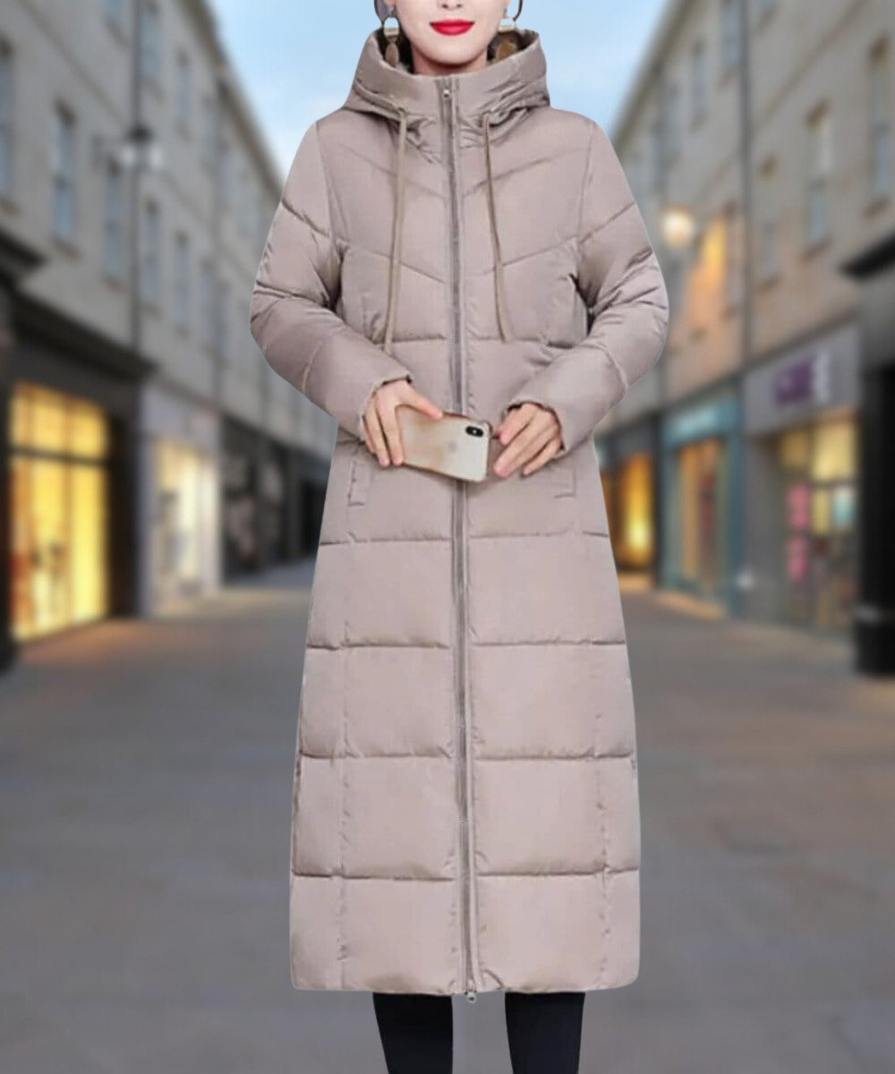 Chaqueta larga de moda para mujer. Abrigo cálido de invierno, diseño moderno y máxima calidez.