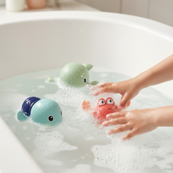 Juguetes de baño animales marinos nadadores con cuerda para niños. Sin pilas, diversión en el agua.