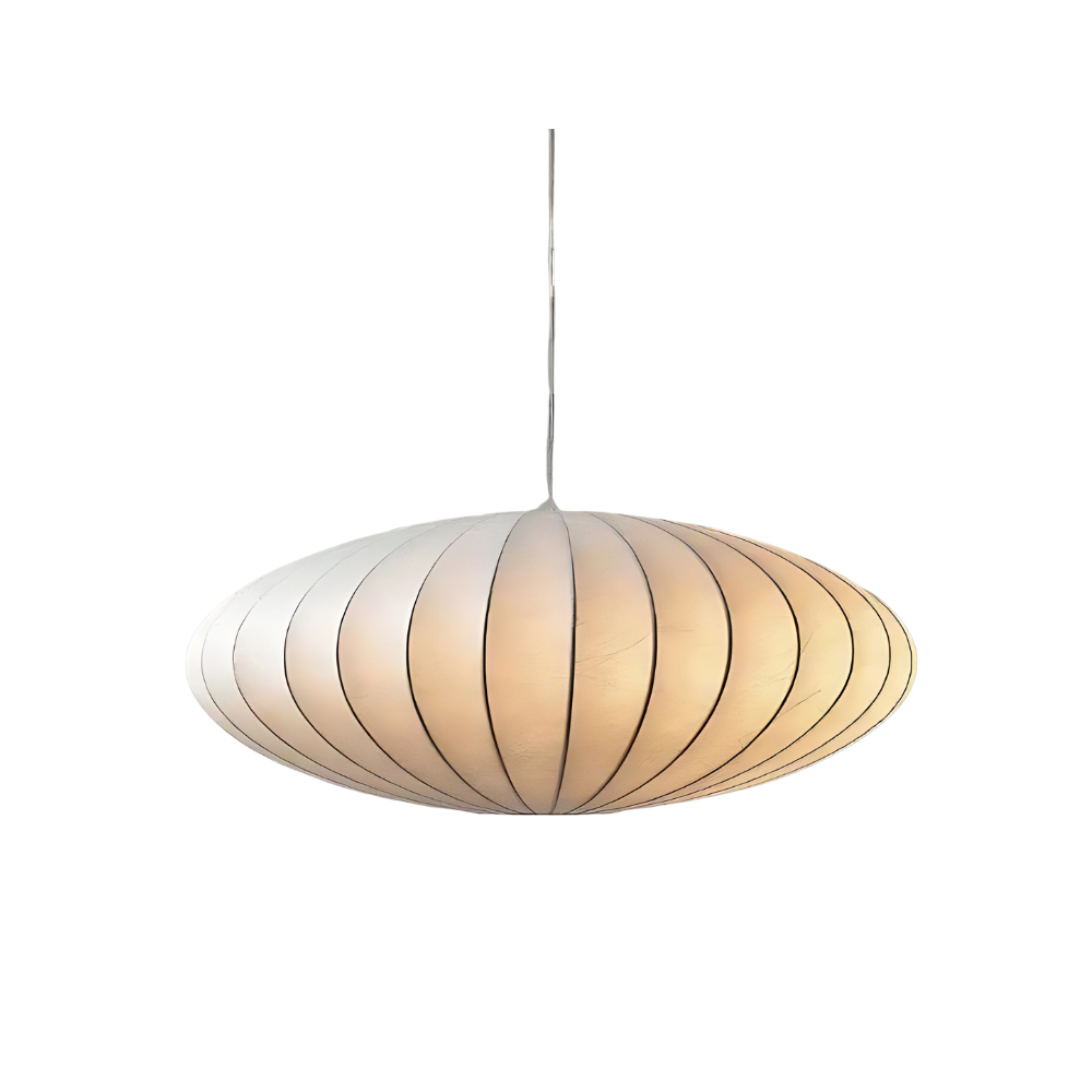 Lámpara colgante de seda sintética, diseño moderno para iluminación ambiente suave en dormitorio o salón.