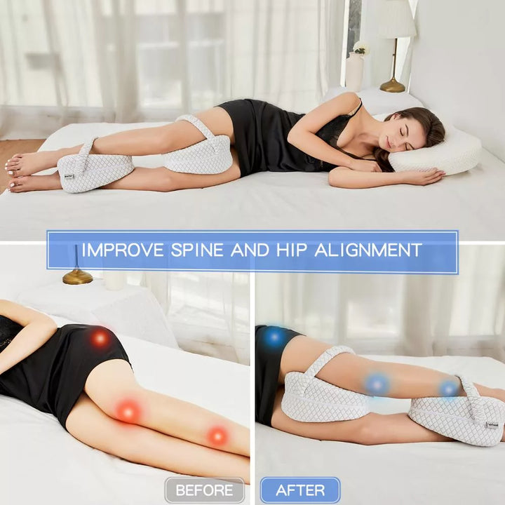Almohada de rodilla ergonómica para soporte entre piernas, espuma viscoelástica. Ideal para dormir de lado.