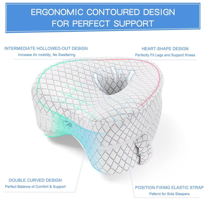Almohada ortopédica de rodilla con espuma viscoelástica. Soporte lumbar y cadera para un sueño reparador.