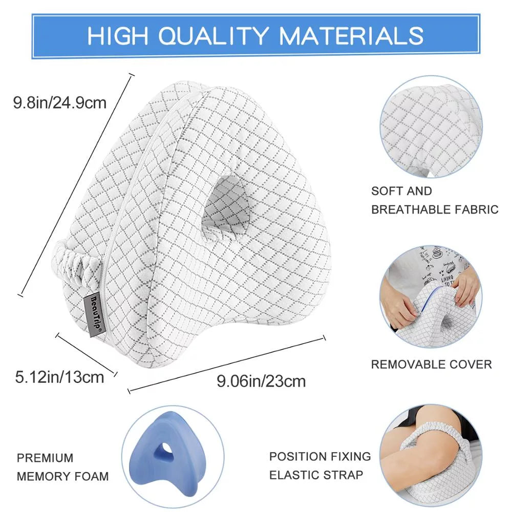 Almohada de rodilla unisex ergonómica de espuma viscoelástica. Soporte ideal para dormir de lado y aliviar dolor.