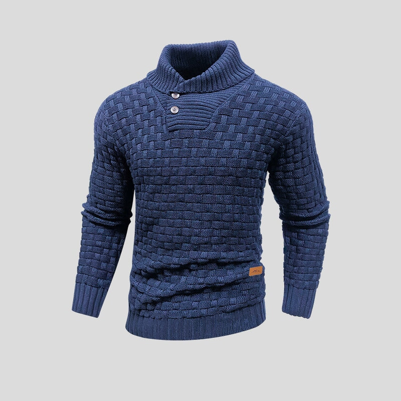 Moda masculina: Suéter de hombre elegante con cuello de botones y textura. Perfecto para otoño e invierno.