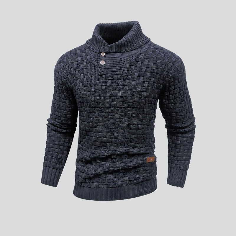 Suéter texturizado para hombre, manga larga y cuello de botones. Prenda versátil y elegante para otoño-invierno.
