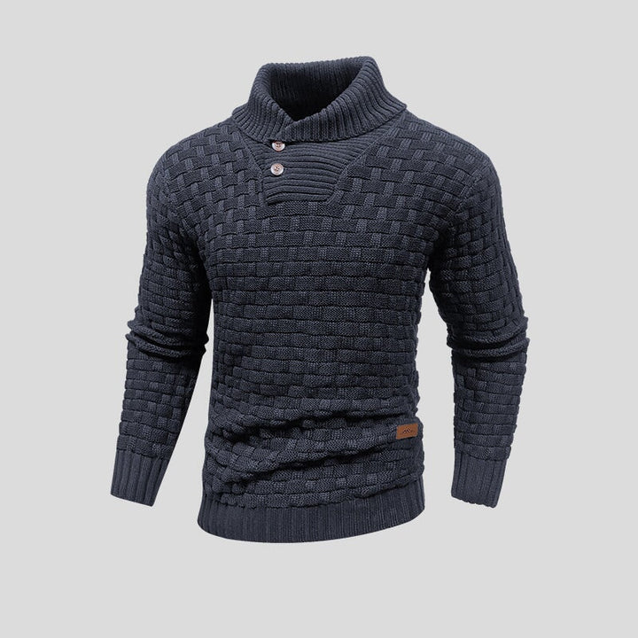 Suéter texturizado para hombre, manga larga y cuello de botones. Prenda versátil y elegante para otoño-invierno.