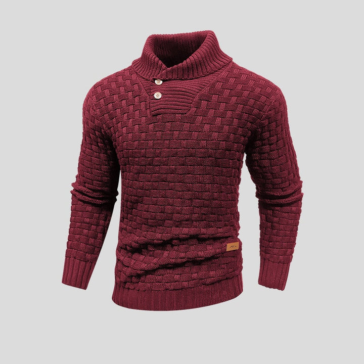 Suéter de hombre texturizado, manga larga, cuello de botones. Comodidad y distinción para tu estilo casual invernal.