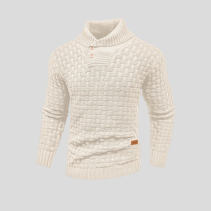 Suéter de punto para hombre con cuello de botones. Estilo versátil y elegante para la moda masculina de invierno.