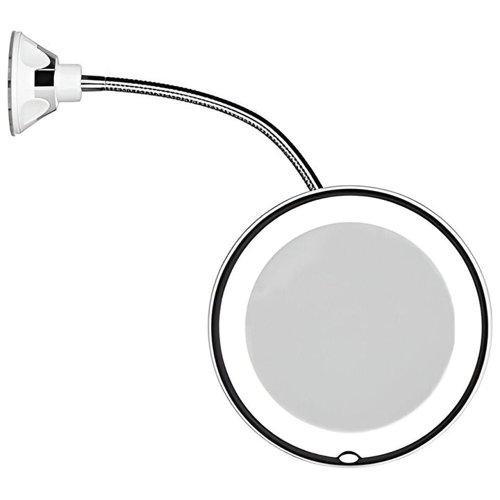 Espejo de maquillaje con luz LED, aumento 10X y ventosa. Perfecto para belleza, cuidado facial y precisión.