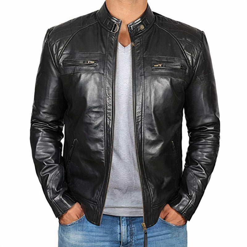 Chaqueta biker robusta y ajustada para hombre ARVID. Ideal para un look casual de moda masculina en invierno.