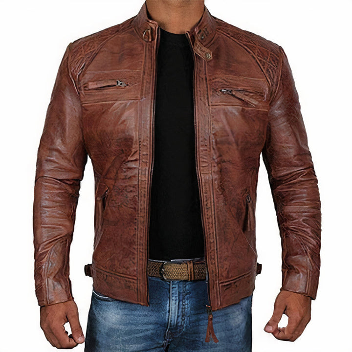 Cazadora de hombre ARVID, estilo biker con cremalleras. Ropa masculina urbana versátil para otoño e invierno.
