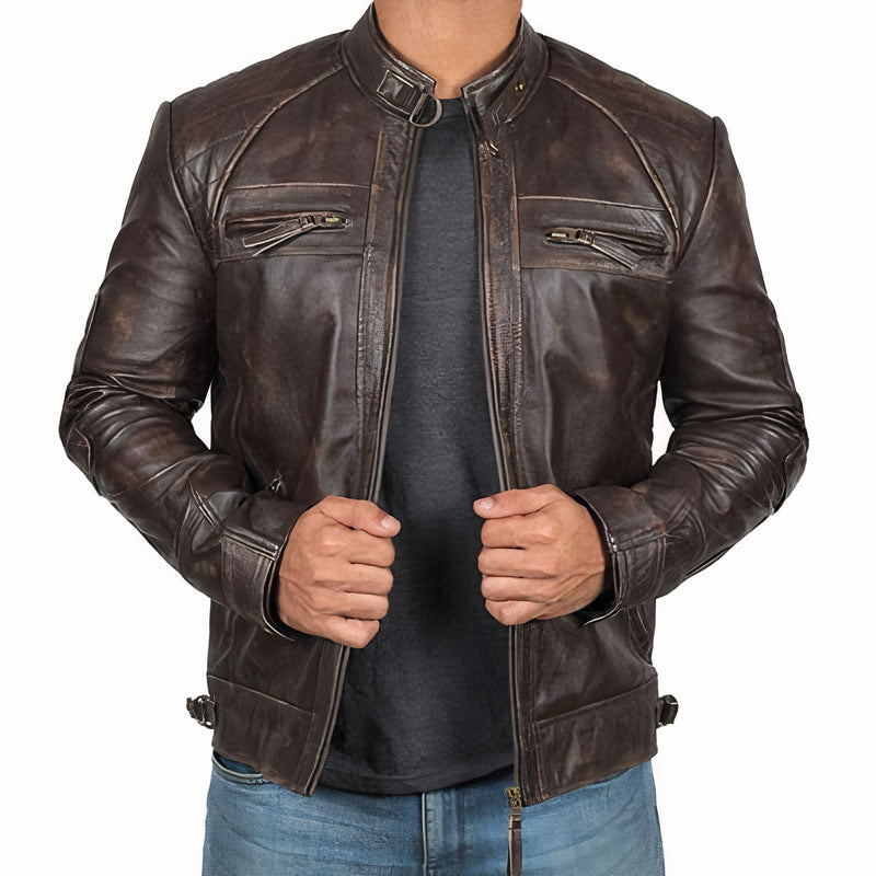 Cazadora motera ARVID para hombre, estilo audaz, con bolsillos de cremallera. Perfecta para moda urbana de otoño/invierno.