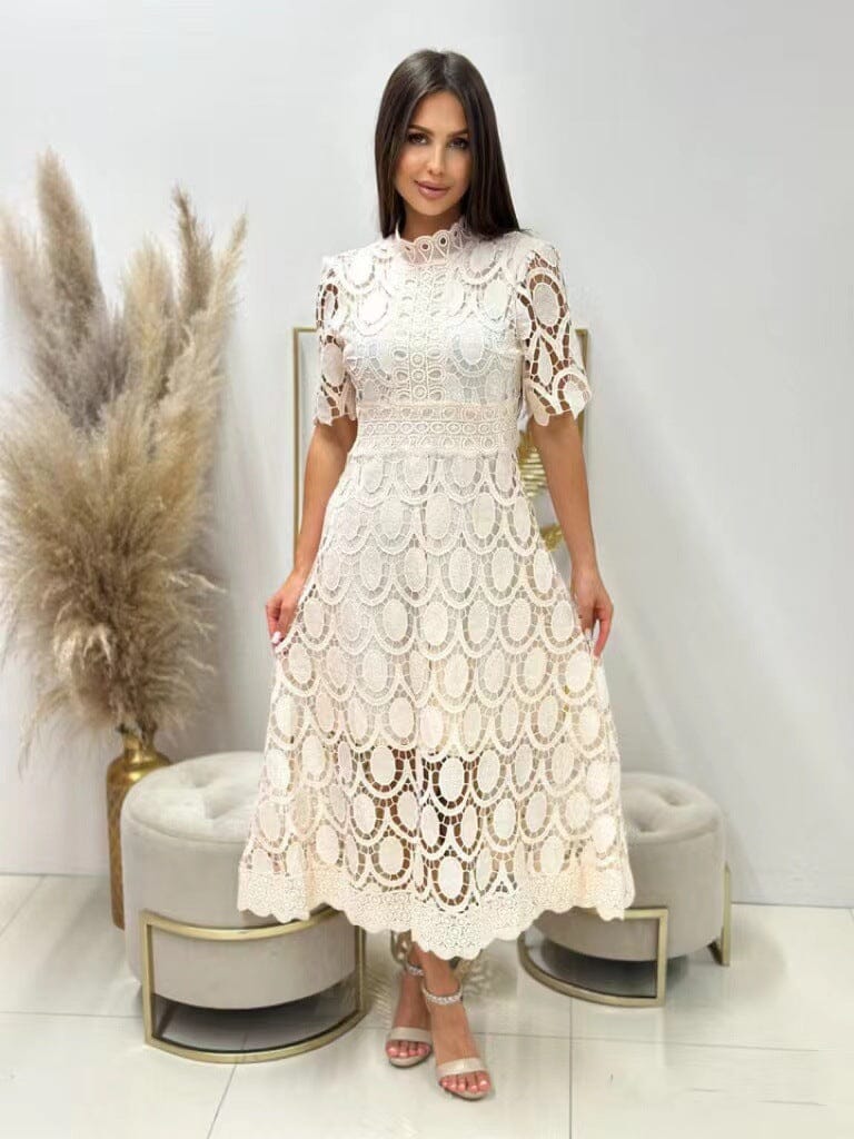 Vestido elegante mujer, midi, cuello alto, manga larga, versátil.