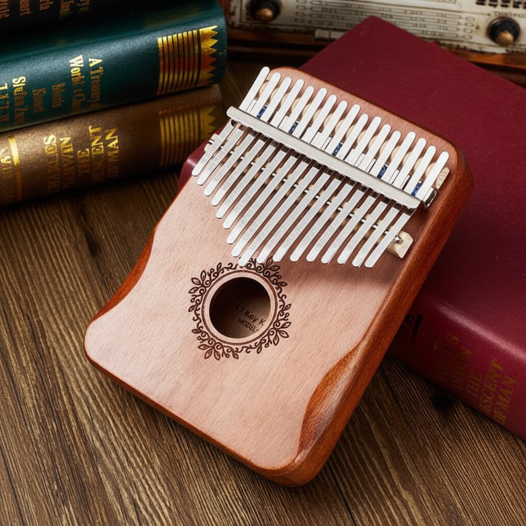 Instrumento musical kalimba de madera de caoba de 17 teclas, perfecto como regalo portátil para amantes de la música.