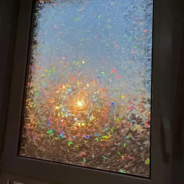 Película ventana privacidad PrismaGlow, efecto arcoíris. Bloqueo UV, sin pegamento, fácil instalación para decoración hogar.