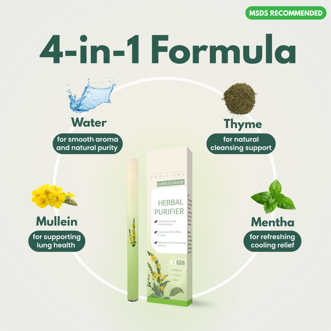 Envase de inhalador natural para limpieza pulmonar. Soporte respiratorio con hierbas naturales.