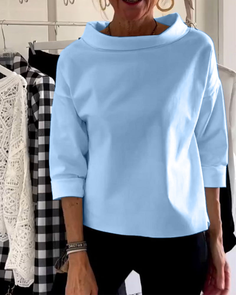 Blusa de cuello alto, éxito de ventas. Camisa femenina elegante y versátil para mujer moderna.