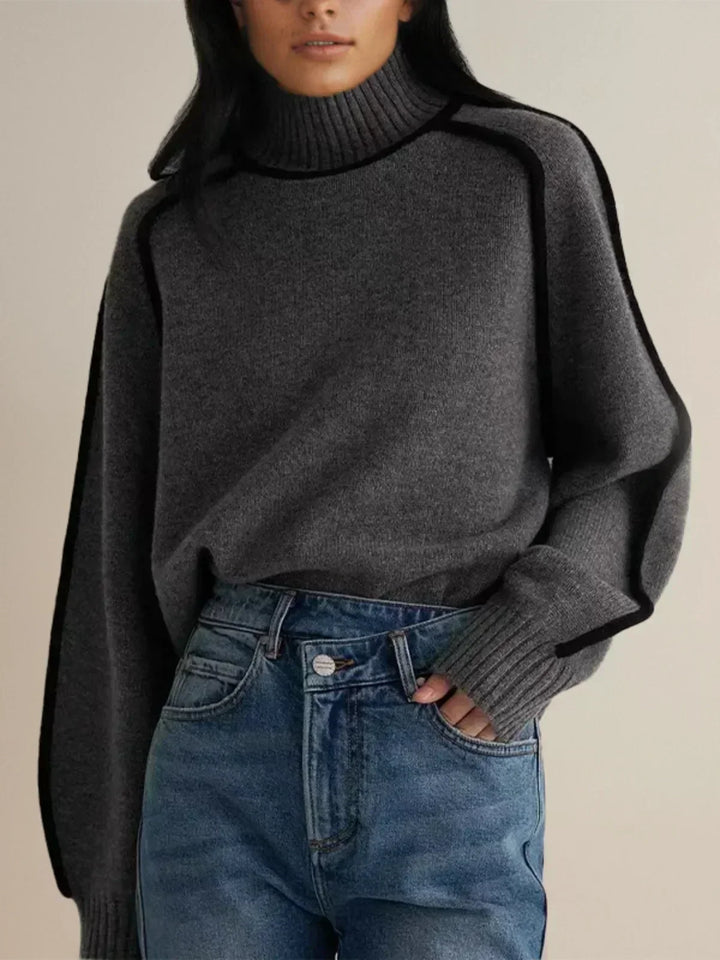 Abrigador jersey de cuello alto de punto para mujer, con cinturón. Perfecto para invierno, estilo casual elegante.
