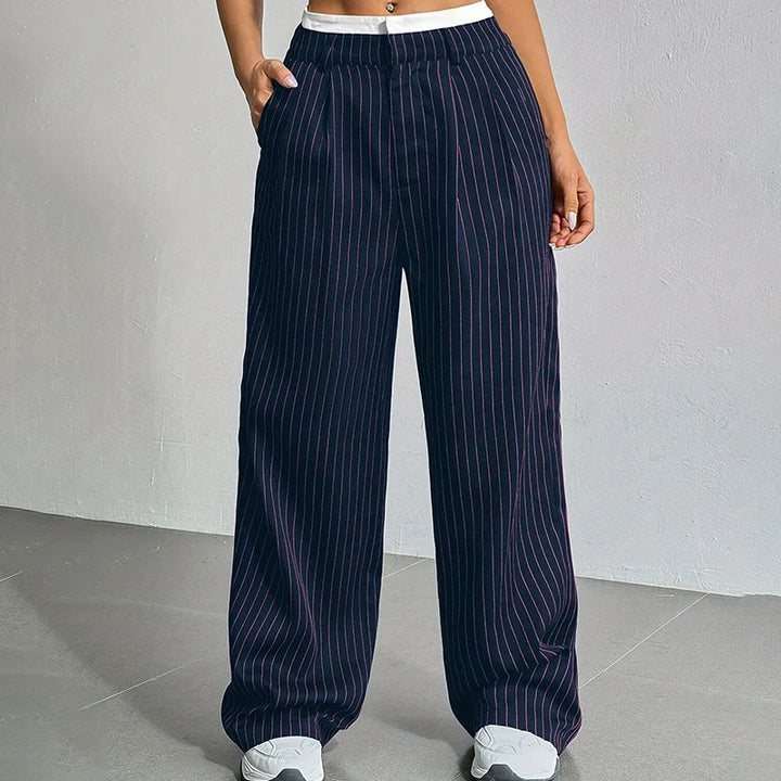 Pantalones elegantes de mujer, cintura alta y pierna ancha. Perfectos para un estilo informal o formal cómodo.