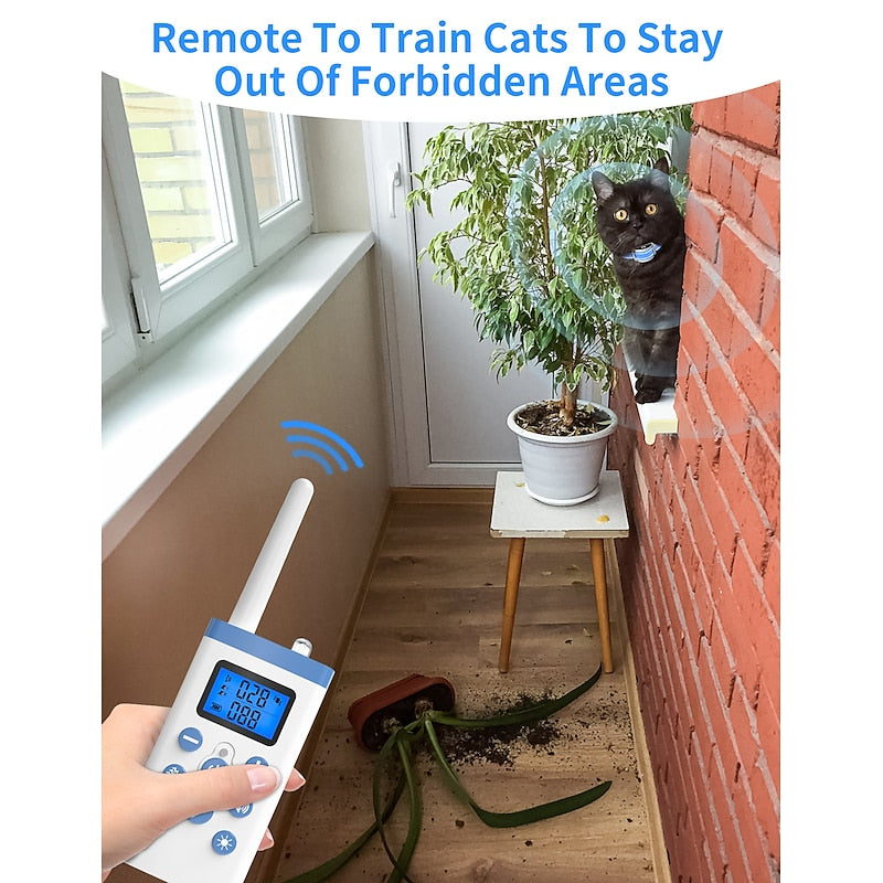 Collar de entrenamiento remoto para gatos, diseño seguro y cómodo para el control del comportamiento felino.