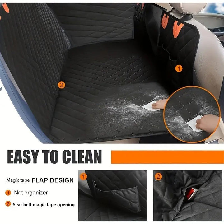 Asiento de seguridad canina para coche, fondo rígido y funda impermeable. Comodidad y protección.