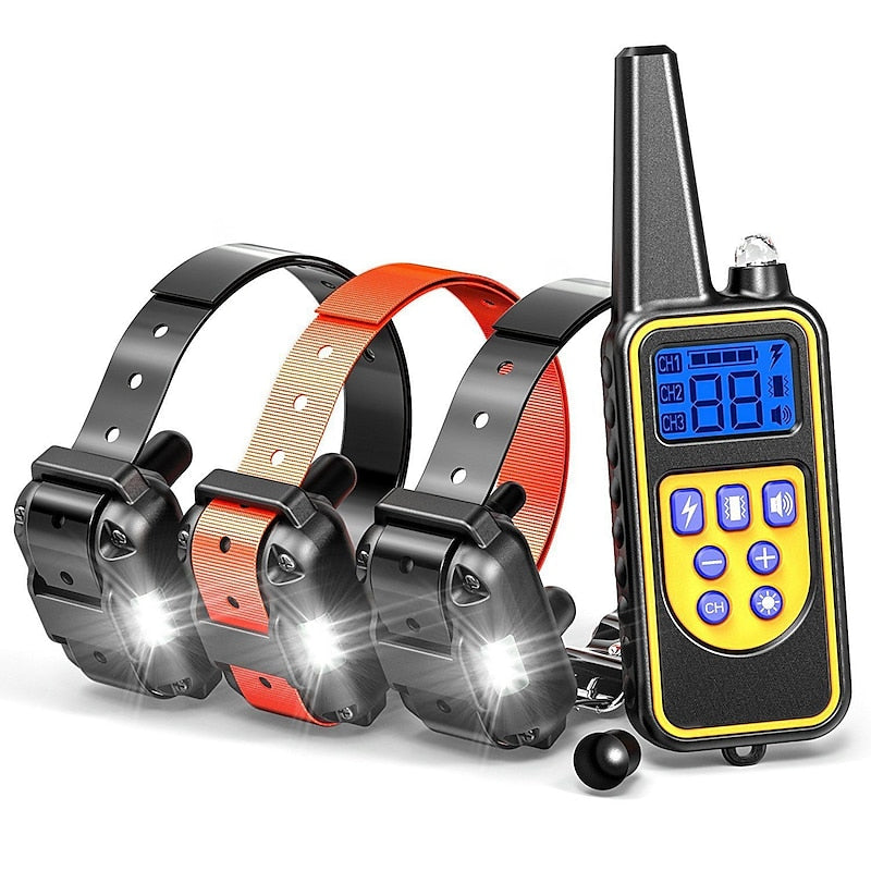 Kit completo de adiestramiento canino: collar LED, impermeable, con control remoto para seguridad y obediencia.