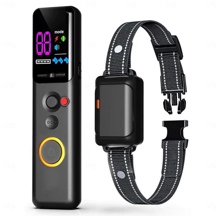 Collar adiestramiento remoto impermeable para perros con control de vibración y sonido, ideal para entrenamiento.