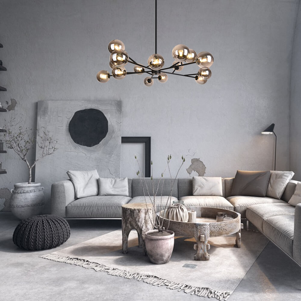 Diseño de hogar: Candelabro Sputnik con 15 esferas de cristal. Iluminación moderna y ajustable.