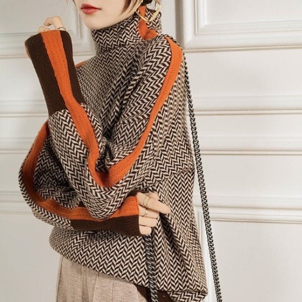 Suéter de punto para mujer, diseño moderno texturizado, detalle de contraste, ropa elegante y cómoda.