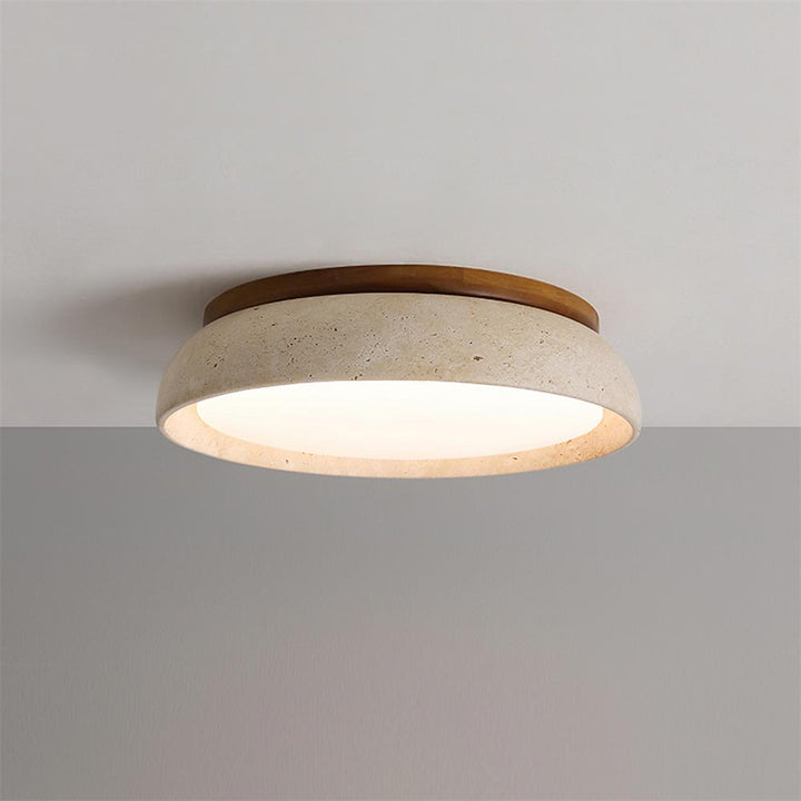 Lámpara de techo de madera y travertino. LED regulable para iluminación natural en tu hogar.
