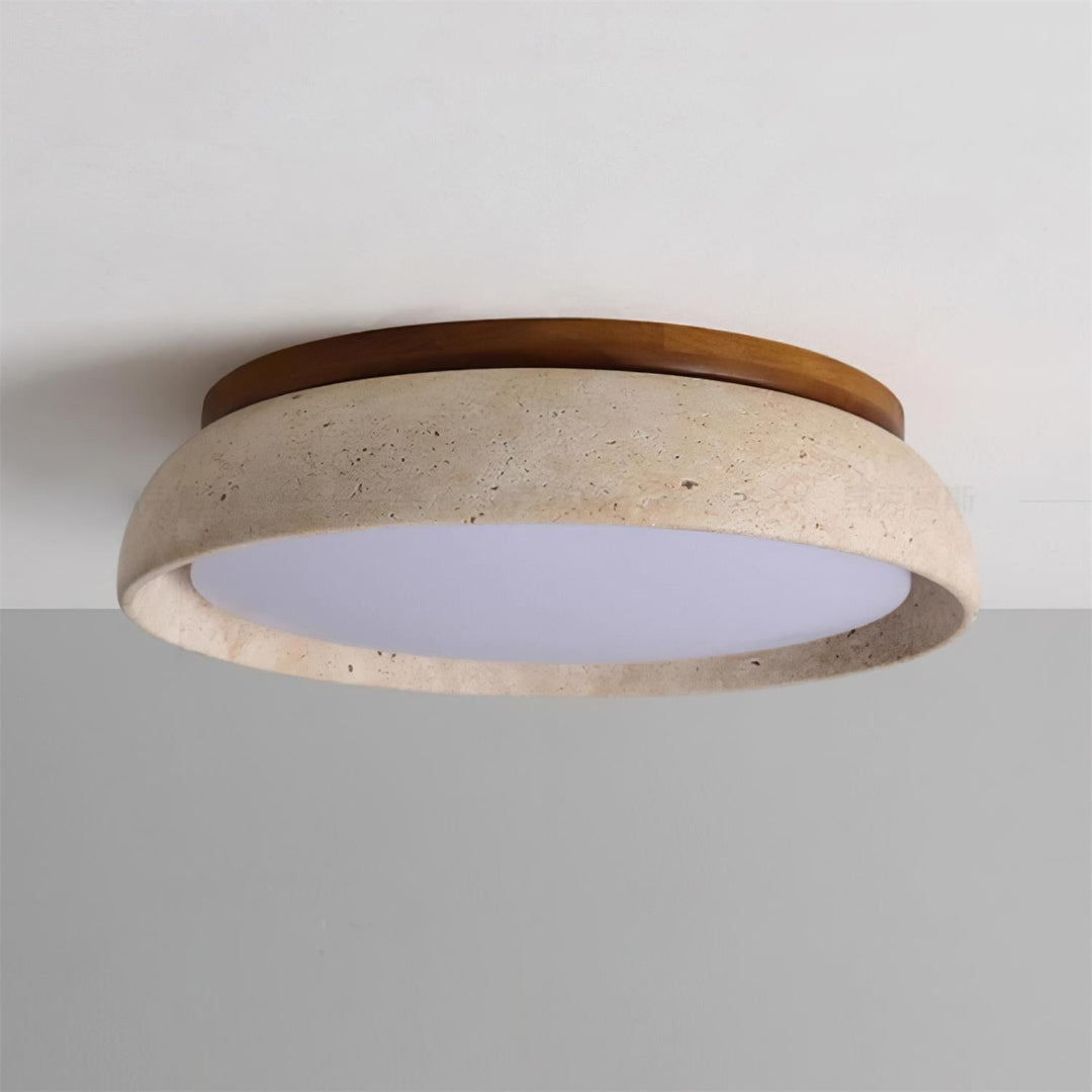 Lámpara de techo regulable LED. Travertino y madera natural, perfecta para crear ambientes.