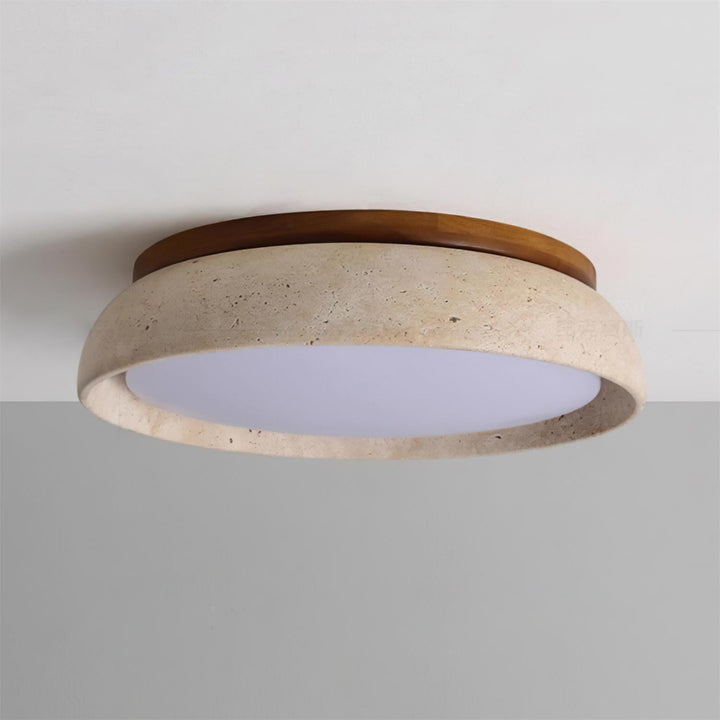 Lámpara de techo regulable LED. Travertino y madera natural, perfecta para crear ambientes.
