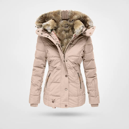 Abrigo acolchado de mujer con capucha ajustable. Protege del frío y añade estilo a tu ropa exterior.
