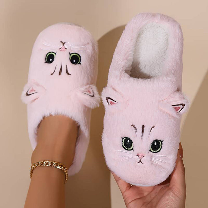Par de zapatillas de casa de gato para mujer, confortables y cálidas, ideales para relajarse en casa.