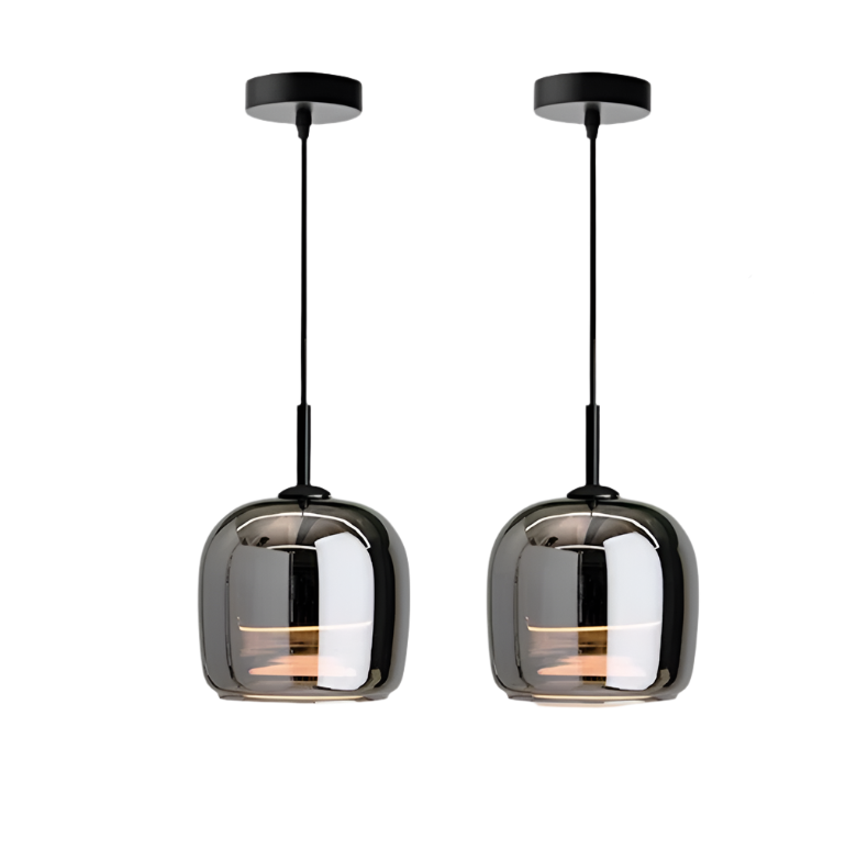 Lámpara de techo colgante de vidrio negro. Diseño nórdico moderno para iluminación del hogar.