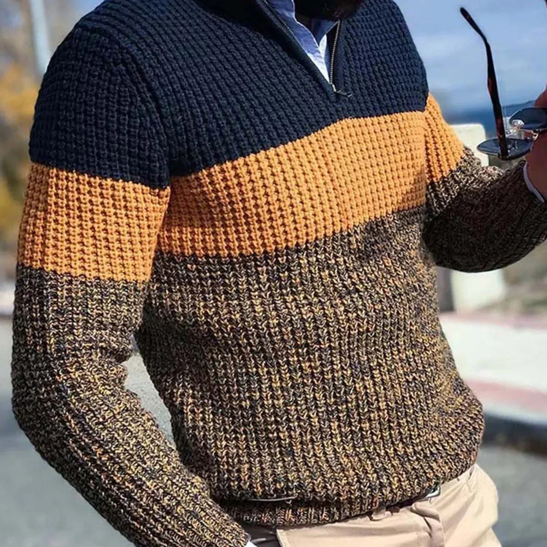 Jersey de hombre elegante con media cremallera, ideal para invierno. Suéter masculino cálido y versátil de moda casual.
